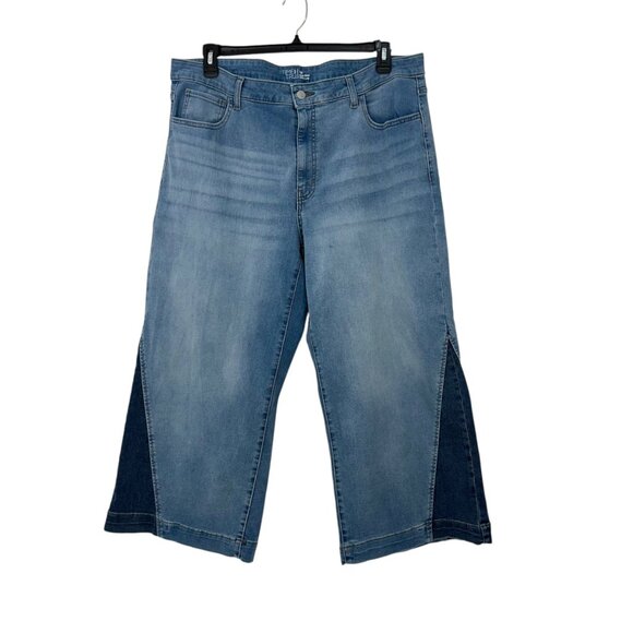 Time & Tru Womens High Rise Wide Leg Cropped Jeans SZ 18 Two Tone Stretch Denim - Picture 14 of 14